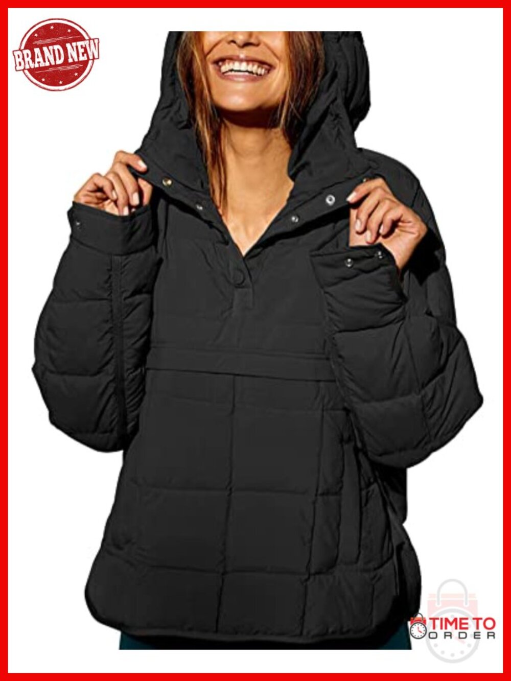 Women's Quilted Pullover Puffer Jacket Hooded Oversize Winter Coat